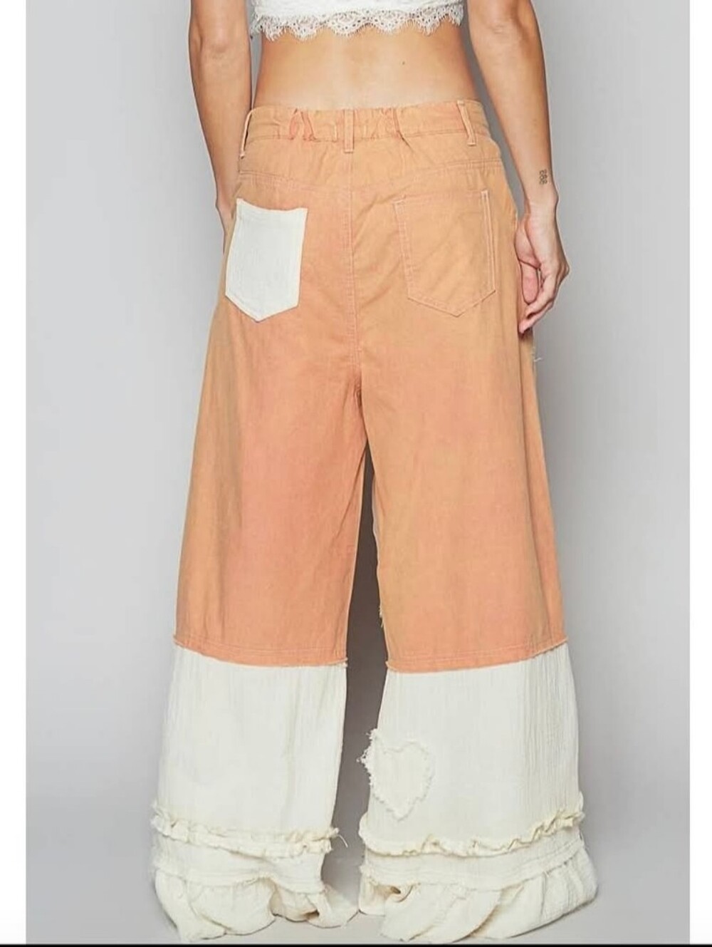 NWOT POL Peach and Cream Wide-Leg Colorblock Pants Large 100% Cotton - Picture 2 of 9